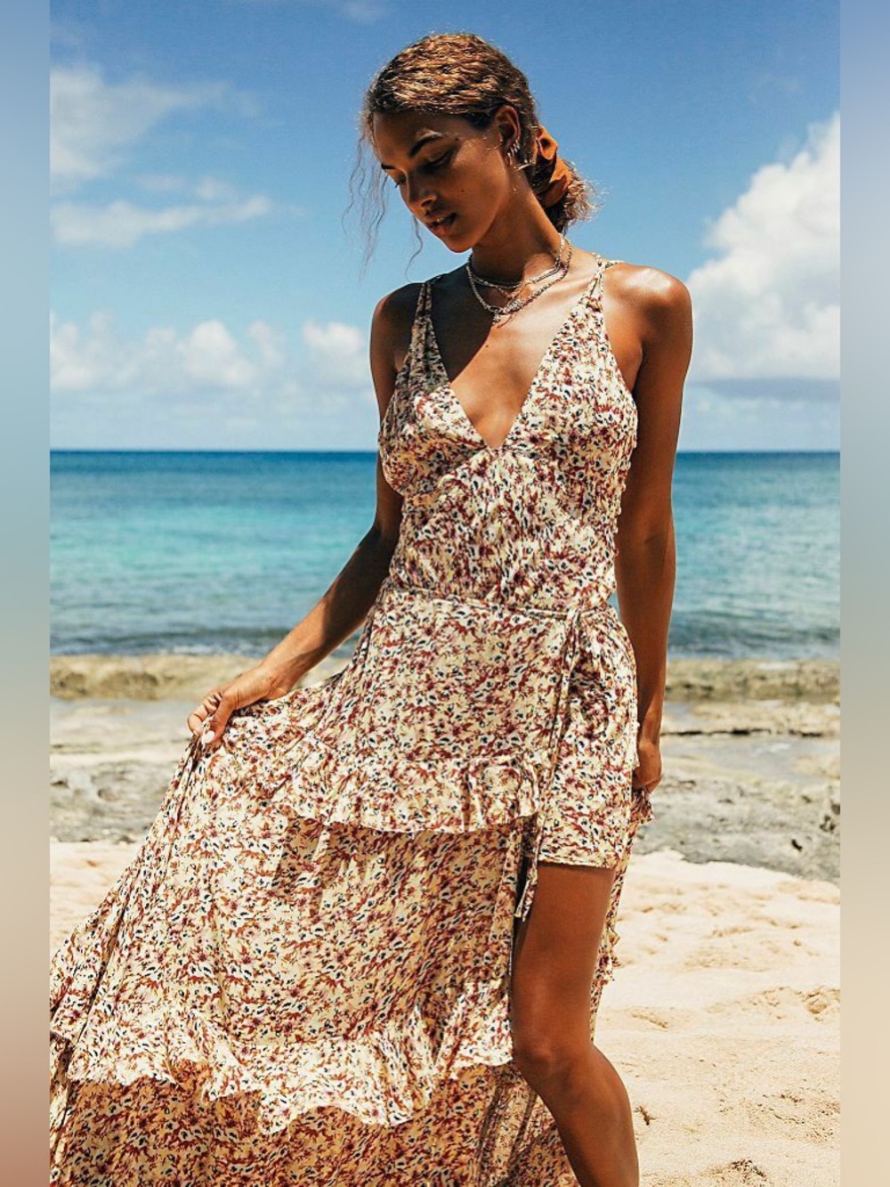Free People Ethereal Slip Set Dress, Yellow Floral Mini Dress Maxi Skirt, Boho